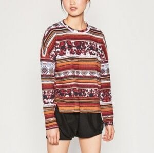 Zara Trafuluc Oversize  Textured Aztec Print Pullover